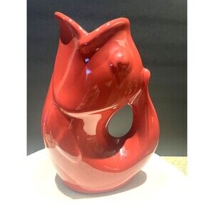 GurglePot Fish Pitcher Red 9.5” Ceramic Fish Pitcher Fishing Vase 2006